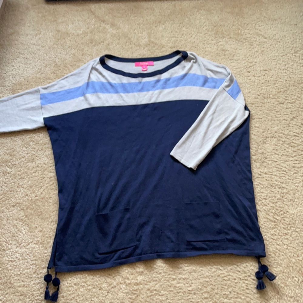 Lilly Pulitzer Navy, Light Blue & White Stripe Tassel Hem Pullover